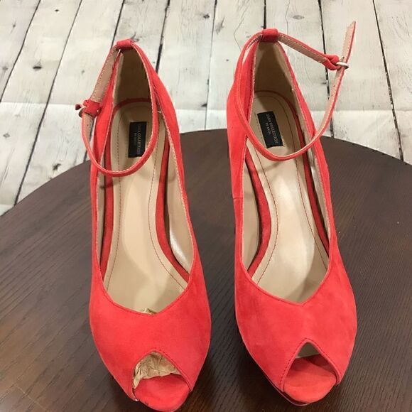 10 ZARA Red Suede Peep platform peep toe high heel GUC - Picture 3 of 8